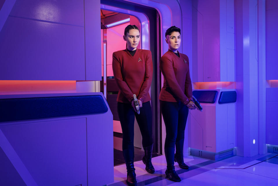 Melissa Navia as Ortegas and Christina Chong as Laían in Star Trek: Strange New Worlds, streaming on Paramount+, 2023. Photo Cr: Kharen Hill/Paramount+