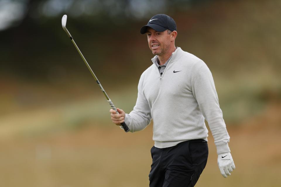 Rory McIlroy of Northern Ireland takes part in the Pro-Am pn Wednesday prior to the start of the Genesis Scottish Open. He is the event's defending champion after edging Robert MacIntyre by a stroke last year.