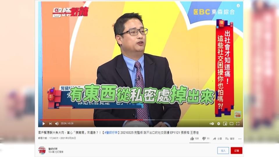 陳俊宇表示，經超音波檢查發現，阿嬤的子宮整個往下掉。（圖／翻攝自《醫師好辣》YouTube頻道）