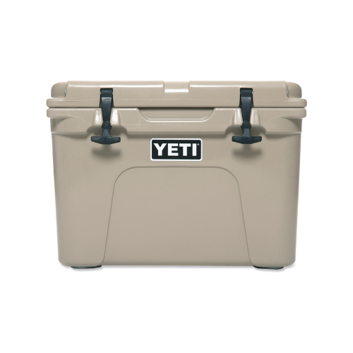 beige YETI Tundra 35 cooler against white background