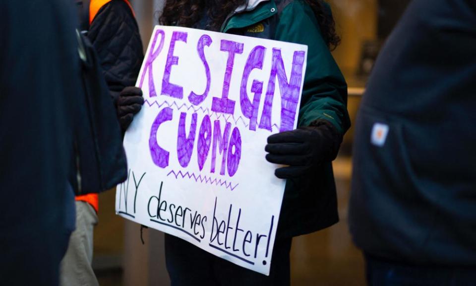 A protest to demand the resignation of the New York governor, Andrew Cuomo