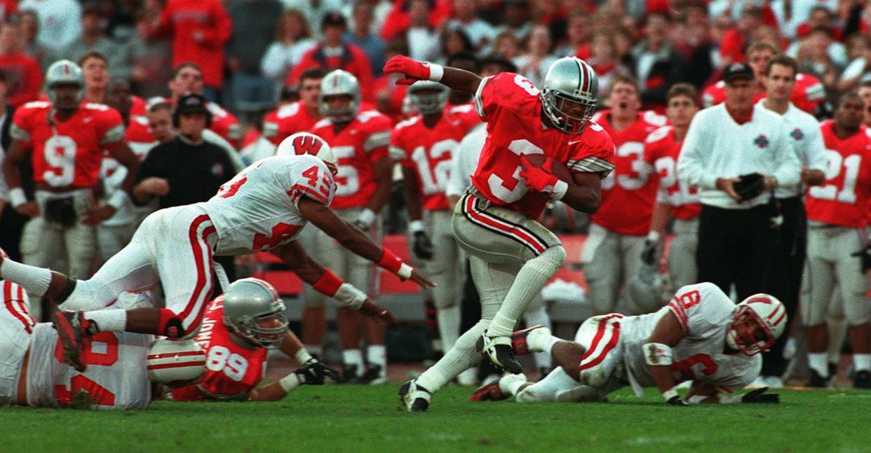 Dimitrious Stanley breaks away for a fourth-quarter touchdown run that gave OSU the win over Wisconsin in 1996.