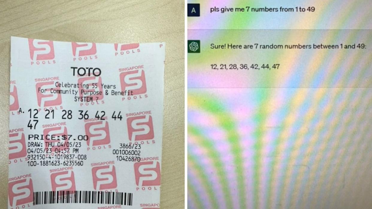 Feeling lucky: Aaron Tan turns to ChatGPT for lottery number suggestions and strikes $40! 