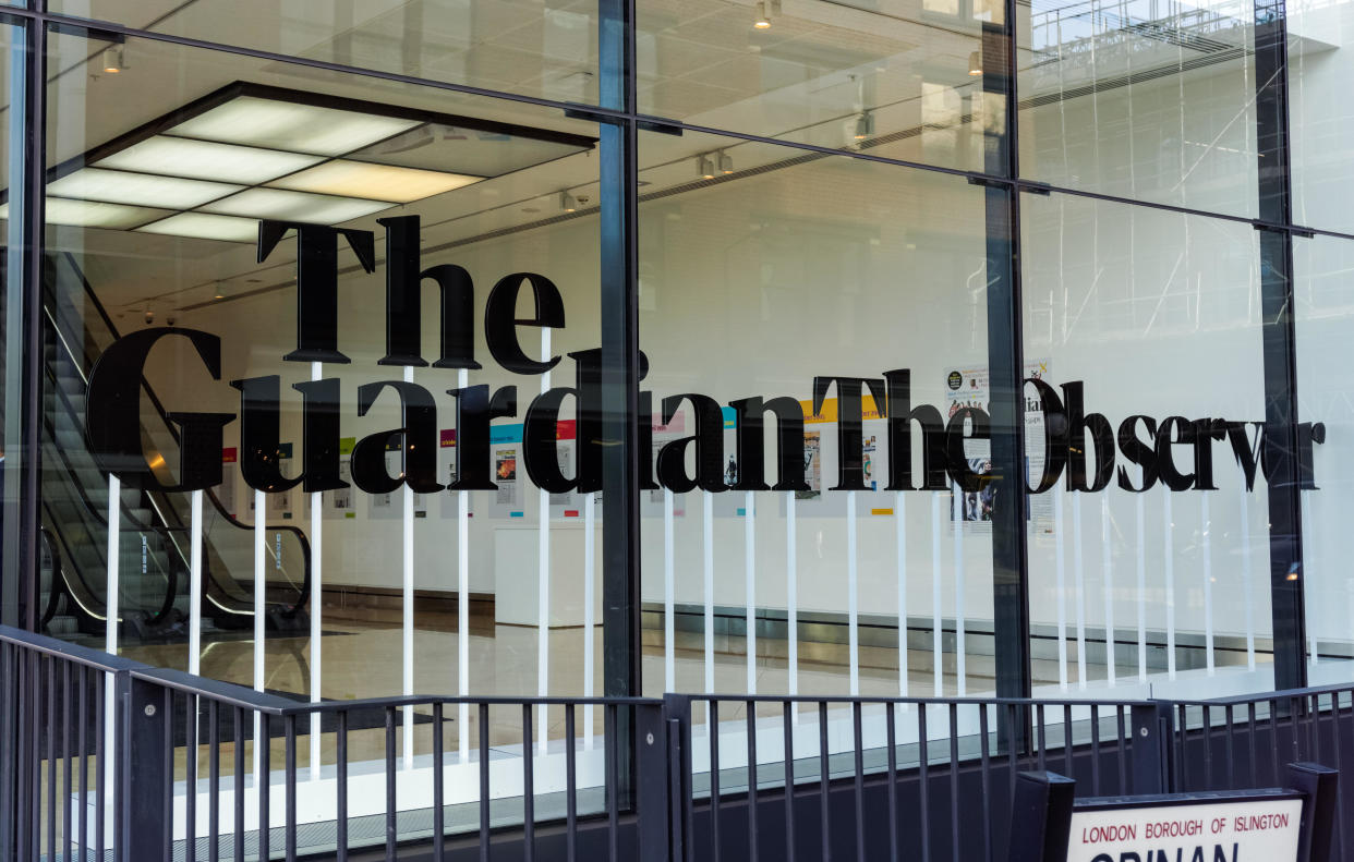 New logo at the Guardian newspaper office in King's Cross, London, England, United Kingdom, UK