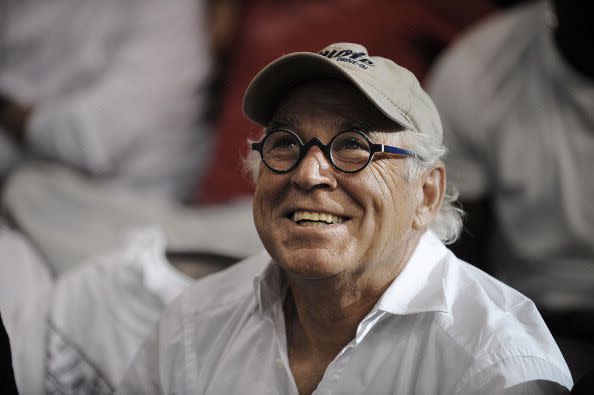 Miami Heat fan Jimmy Buffett waits for the second quarter to start against the Indiana Pacers in Game 1 of the Eastern Conference finals at the AmericanAirlines Arena in Miami, Florida, on Wednesday, May 22, 2013. (Michael Laughlin/Sun Sentinel/Tribune News Service via Getty Images)