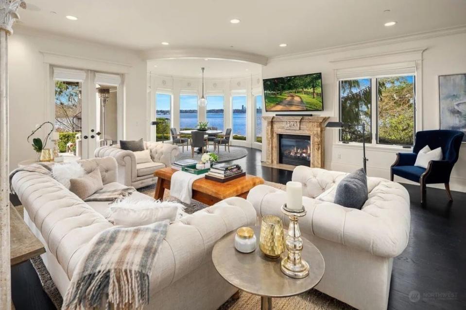 Russell Wilson and Ciara’s Bellevue, WA, estate living room. Realtor.com