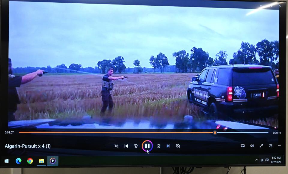 St. Joseph County dash camera footage shows officers with guns drawn after forcing Algarin off the highway.
