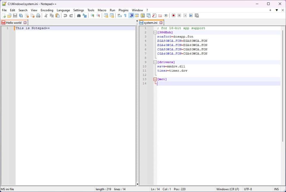 Notepad++ split screen