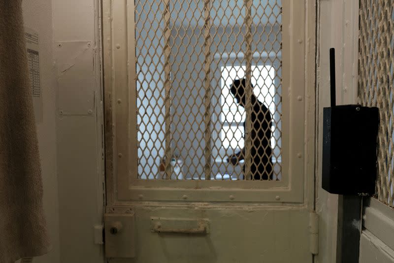 Un preso detrás de la puerta de una celda de la sección de aislamiento del centro de detención de Villepinte, cerca de París