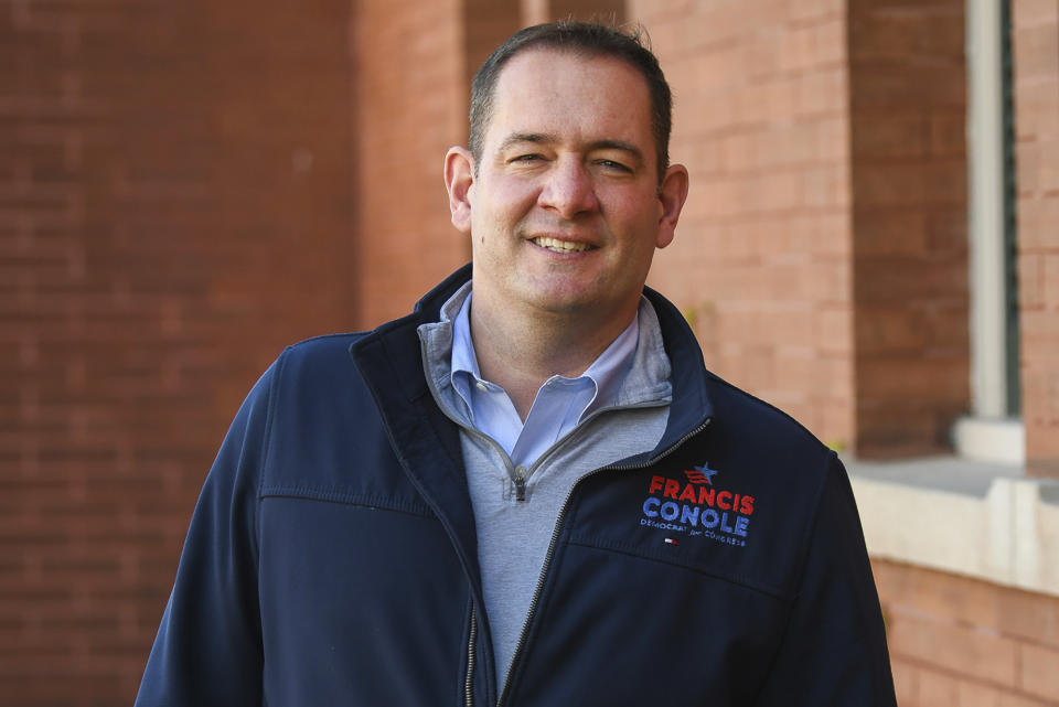 Democrat Francis Conole poses for a picture in Cazenovia, N.Y., Sunday, Oct. 30, 2022. Conole is running to represent New York's 22nd Congressional District. (AP Photo/Heather Ainsworth)