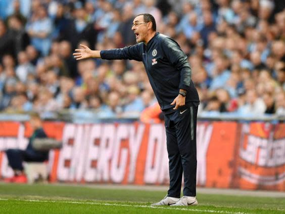 Maurizio Sarri on the touchline at Wembley (Getty)