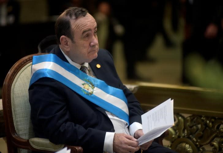 Guatemala's President Alejandro Giammattei takes part in a mass at the Metropolitan Cathedral, after his swearing-in ceremony in Guatemala City