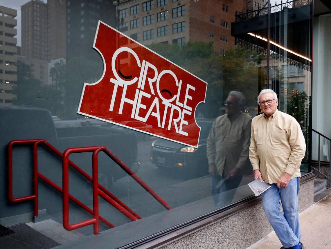Tim Madigan in front of the Circle Theatre in Fort Worth, where a play based on his book about Fred Rogers opens Oct. 26.