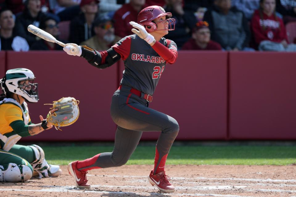 OU outfielder Jayda Coleman went 6-for-7 with eight runs, four RBIs, three home runs and seven walks against Kansas.
