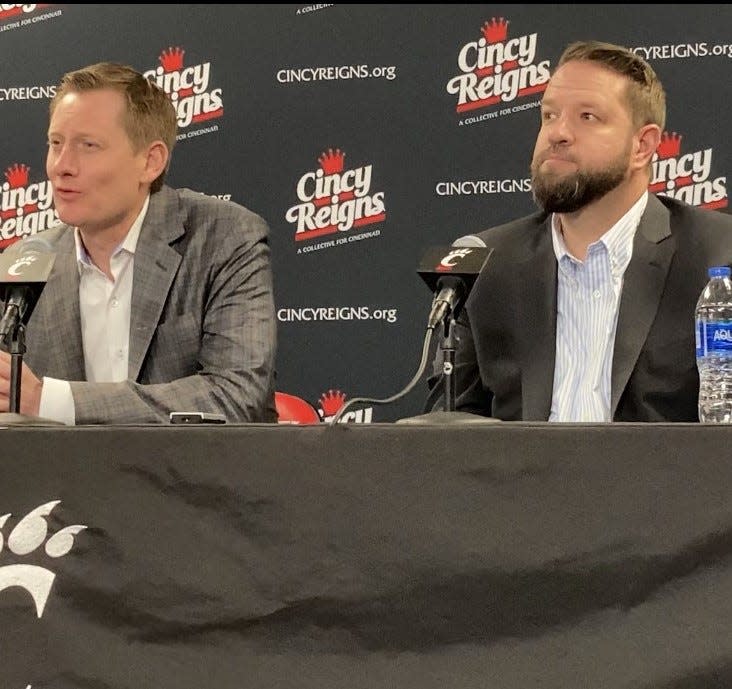 UC AD John Cunningham and Cincy Reigns founder Brian Fox speak Tuesday about the "Let's Reign" campaign asking 7,000 donors for $350 each by July 1.