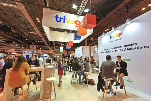 Trivago booth at a European trade show.