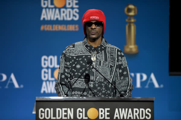 Snoop Dogg presents the nominees at the 79th Annual Golden Globe Award Nominations at The Beverly Hilton on Dec. 13, 2021, in Beverly Hills, California. (Photo: Axelle/Bauer-Griffin/FilmMagic)