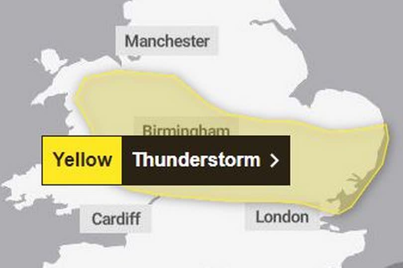 Yellow weather warning for thunderstorms -Credit:Met Office