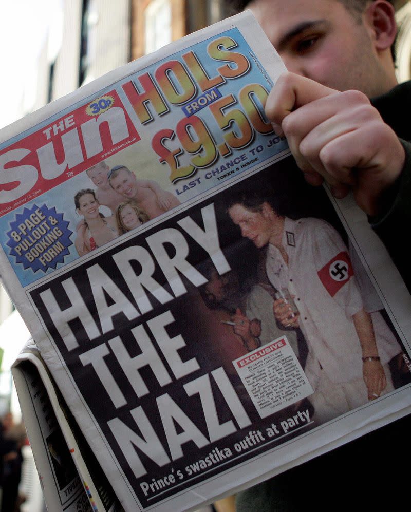 <p> For a &quot;colonials and natives&quot; themed party, Prince Harry chose to dress up as a Nazi, which, as you can see, made front page news. </p>