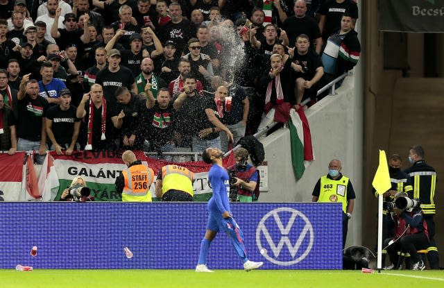 Raheem Sterling celebrates England's opener in Hungary