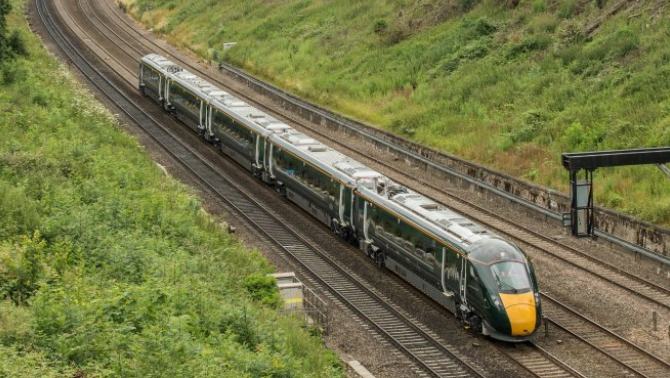 Great Western Railway train travelling along track