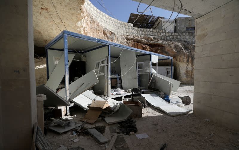 A view shows the damage at a hospital in a rebel-held town of Atareb in northwestern Syria