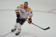 Nashville Predators center Ryan O'Reilly warms up before an NHL hockey game against the Chicago Blackhawks, Friday, April 12, 2024, in Chicago. (AP Photo/Erin Hooley)