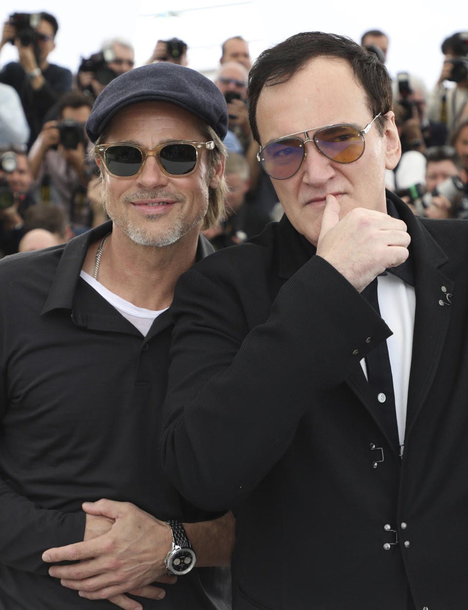 Actor Brad Pitt, left, and director Quentin Tarantino pose for photographers at the photo call for the film 'Once Upon a Time in Hollywood' at the 72nd international film festival, Cannes, southern France, Wednesday, May 22, 2019. (Photo by Vianney Le Caer/Invision/AP)