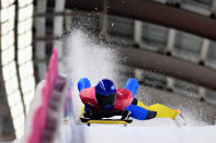 <p>Vladyslav Heraskevych of Ukraine slides into the finish area during the Men’s Skeleton heats on day six of the PyeongChang 2018 Winter Olympic Games at the Olympic Sliding Centre on February 15, 2018 in Pyeongchang-gun, South Korea. (Photo by Matthias Hangst/Getty Images) </p>