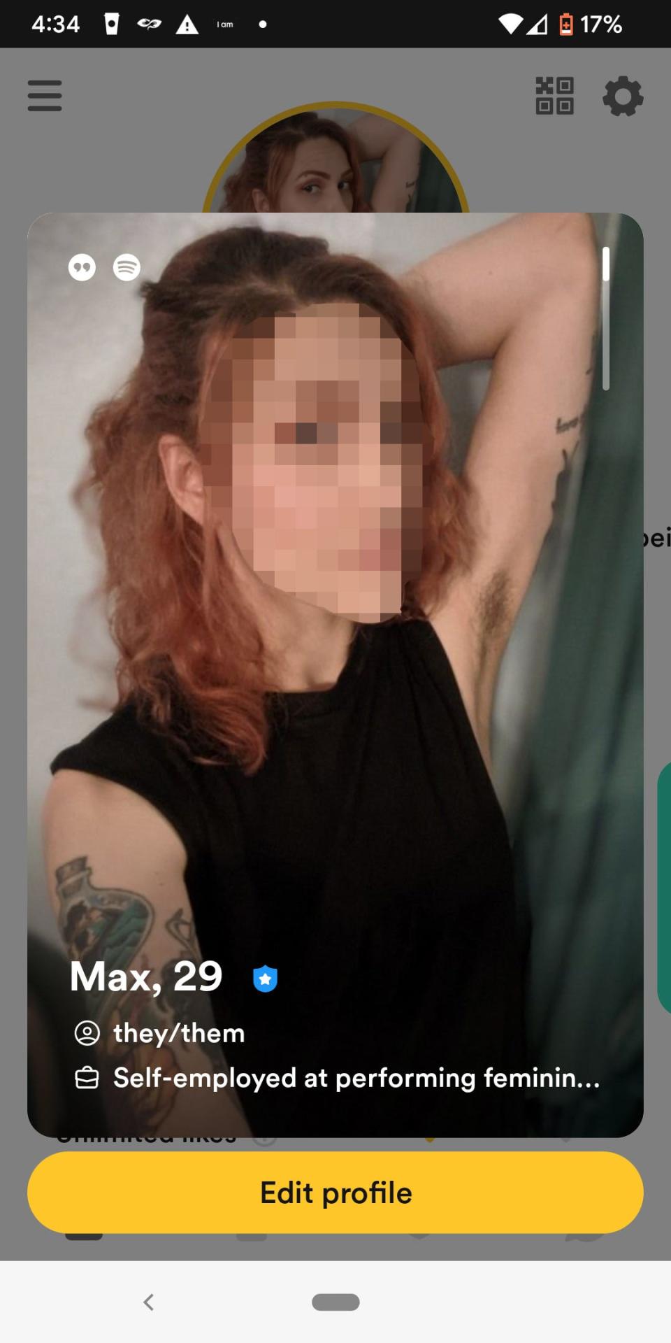 A screenshot of a person's dating profile.