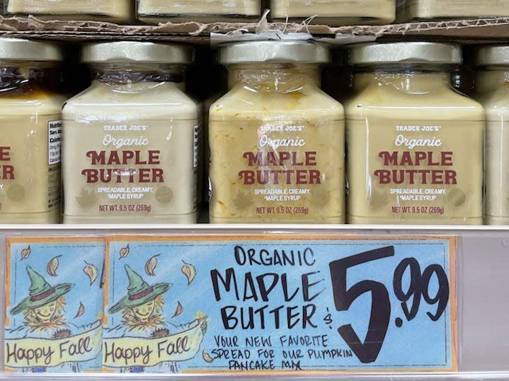 jars of trader joe's maple butter on the shelves