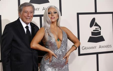 Singers Tony Bennett and Lady Gaga arrive at the 57th annual Grammy Awards in Los Angeles, California February 8, 2015. REUTERS/Mario Anzuoni