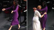 <p> Meghan Markle is effortlessly glamorous and cool under intense pressure, but even she isn't immune from an awkward encounter - and unfortunately for the Duchess of Sussex, she has to live it out in front of lots of people. </p> <p> In 2019, Meghan attended the One Young World Summit in New York City. While on stage ready to greet the charity's co-founder, Kate Robertson, they lived out most people's most uncomfortable faux pas. As Kate went to curtsy - a nod to British custom - Meghan went straight in for a hug. The result? </p> <p> A strange jumble of limbs in front of a packed audience. </p>