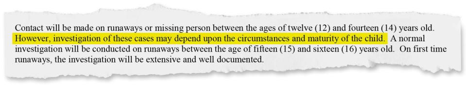 In DeKalb County, Georgia, the investigation of missing children's cases "may depend upon the circumstances and maturity of the child,” the department manual states.