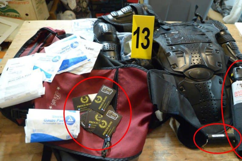 A search of Aaron Donald Sauer's residence uncovered a backpack inside of which federal agents found pepper spray and Proud Boys business cards printed with "Proud Roni." Photo courtesy of U.S. Justice Department