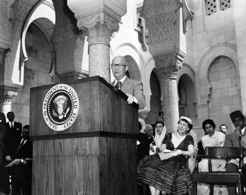 President Dwight D. Eisenhower, who was a Republican, dedicates the Islamic Center of Washington in 1957.&nbsp;