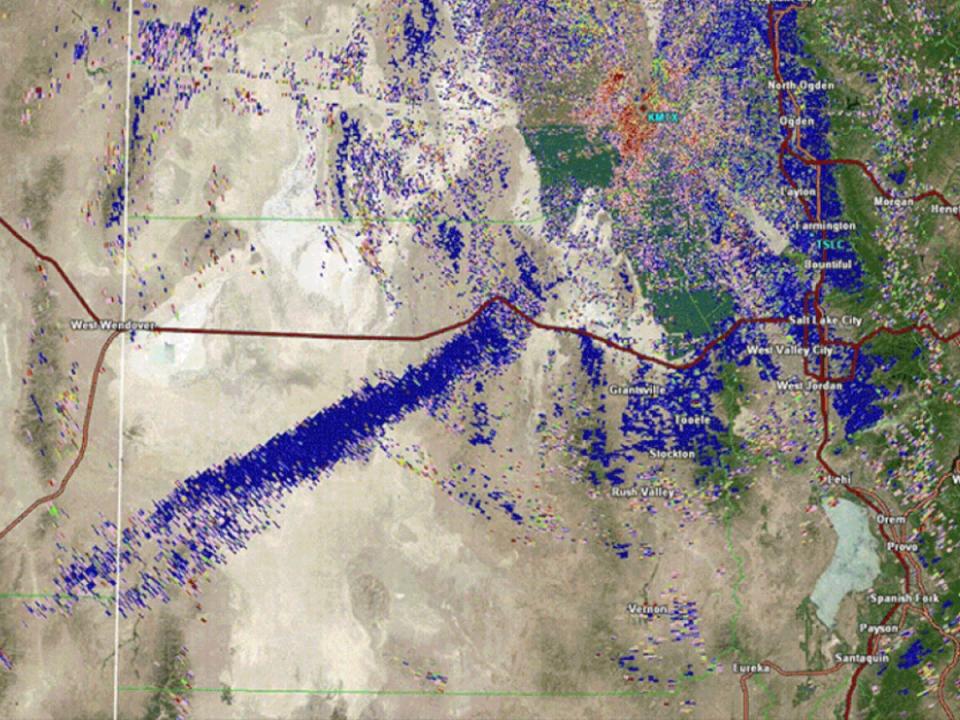 A radar map of Utah showing a large blue cloud heading towards Tooele in June 2023 (Nation Weather Service)