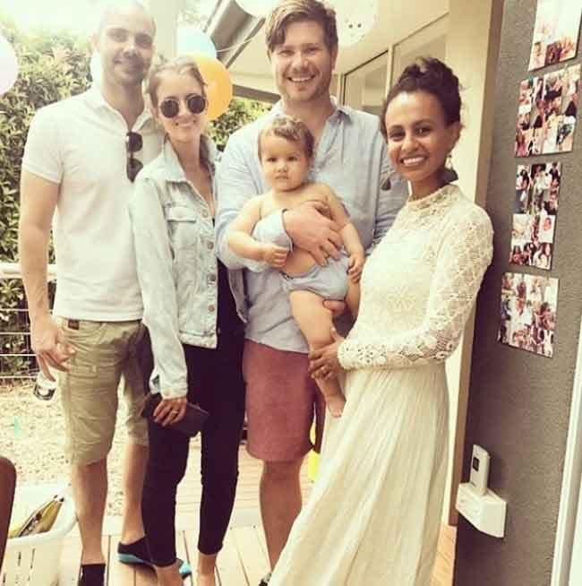 Fellow MAFS couple Erin Bateman and Bryce Mohr joined Alex and Zoe for Harper's celebrations. Source: Instagram