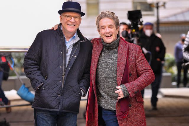 James Devaney/GC Steve Martin and Martin Short seen on the set of 'Only Murders in the Building' in Manhattan on February 24, 2021 in New York City