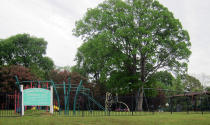 This Friday, April 12, 2019, photo shows a park named after James Byrd Jr. in Jasper, Texas. Byrd was killed on June 7, 1998, after he was chained to the back of a pickup truck and dragged for nearly three miles along a secluded road in the piney woods outside Jasper in what is considered one of the most gruesome hate crime murders in recent Texas history. John William King, the convicted ringleader of Byrd's death, is set to be executed on Wednesday, April. 24, 2019. (AP Photo/Juan Lozano)