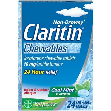 Claritin Allergy Medicine, Antihistamine, Cool Mint Chewable, 24 Ct. 2021 Product of the Year. (Walmart / Walmart)