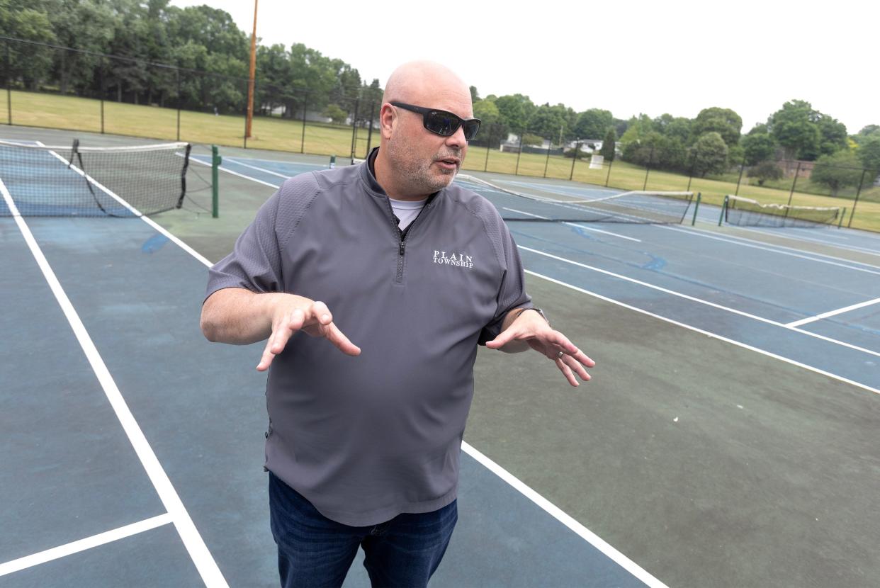 Rob Steinberg, director of Plain Township Parks and Recreation, talks about plans to reconfigure two tennis courts at Al Leno Park into four pickleball courts by September.