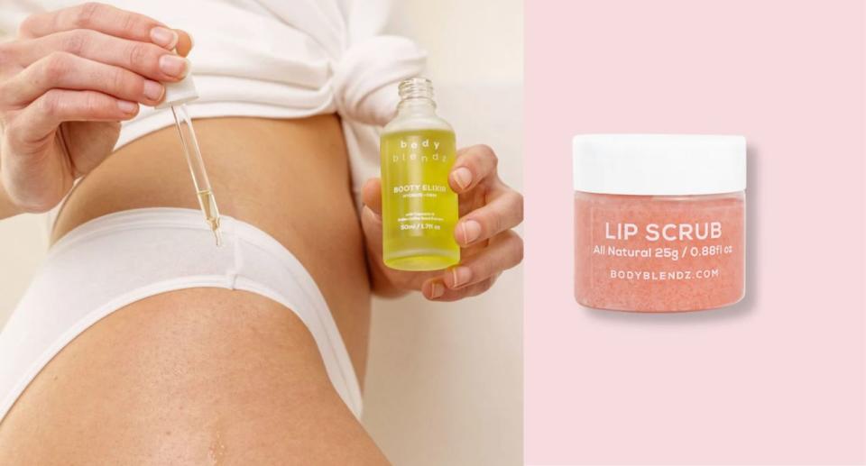 BodyBlendz' Lip Scrub, usually $14.99, and Booty Elixir, 