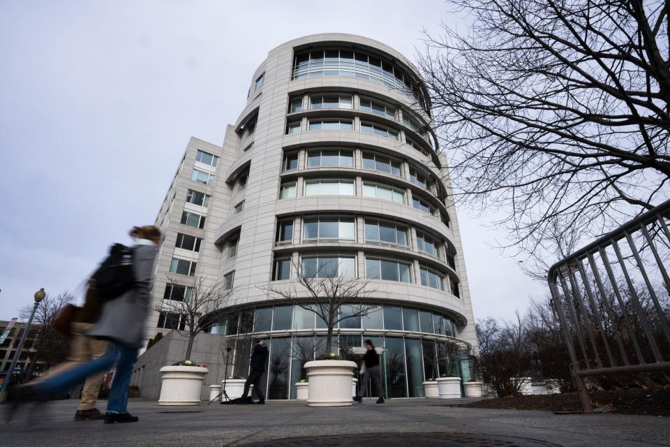 The building that housed office space of President Joe Biden's former institute, the Penn Biden Center, is seen at the corner of Constitution and Louisiana Avenue NW, in Washington, Tuesday, Jan. 10, 2023. Potentially classified documents were found on Nov. 2, 2022, in a “locked closet” in the office, according to special counsel to the president Richard Sauber.