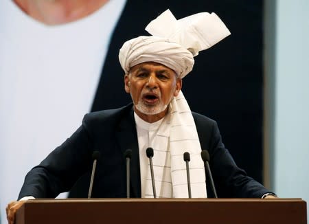 Afghanistan's President Ashraf Ghani speaks during a consultative grand assembly, known as Loya Jirga, in Kabul