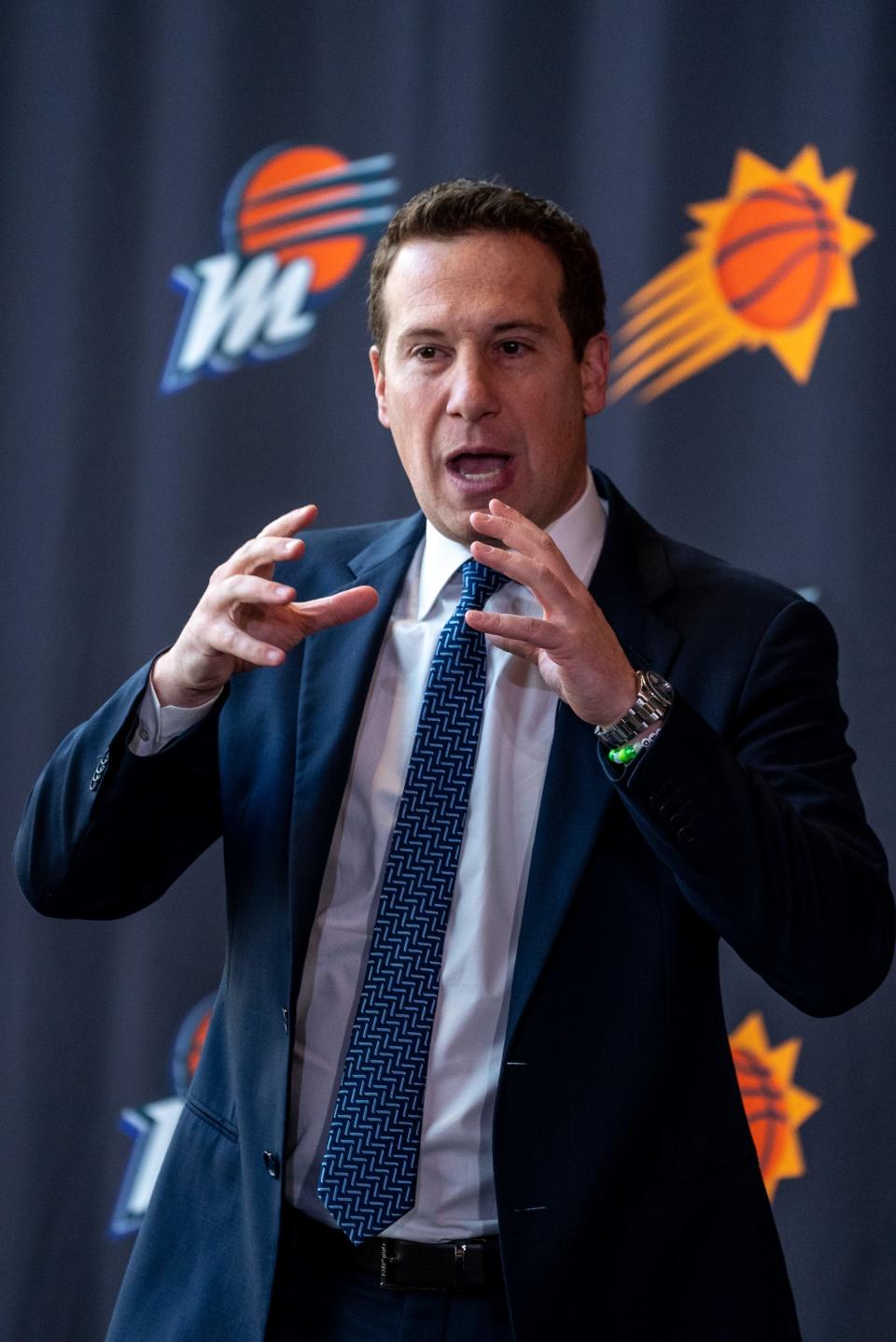 Mat Ishbia attends a news conference introducing him as the new majority owner of the Suns and Mercury at Footprint Center in Phoenix on Feb. 8, 2023.