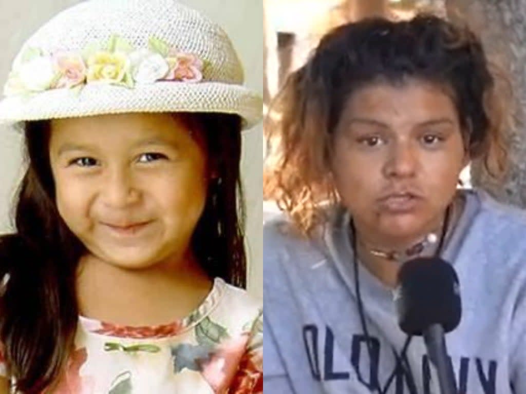 <p>Sofia Juarez (left) was abducted the day before her fifth birthday in 2003. Now police are investigating after a woman interviewed in a TikTok video (right) said she may have been kidnapped</p> (Kennewick police department/ TikTok)