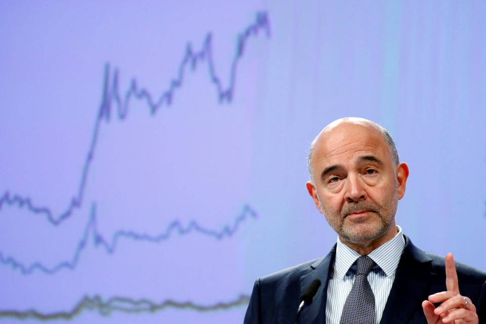 EU economics commissioner Pierre Moscovici announcing the European Commission’s latest growth forecast (Getty)