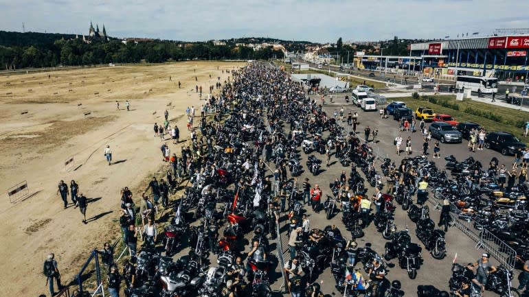 Harleys as far as the eye can see.