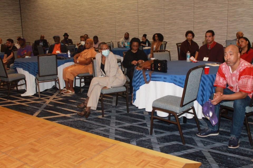 Attendees during the 47th Annual National Council for Black Studies Conference attend the final session of the conference on Saturday at the UF Hilton and Conference Center. The subject of the session was "Teaching Black While Living In The Red: African-American Studies at the University of Florida."
(Photo: Photo by Voleer Thomas/For The Guardian)